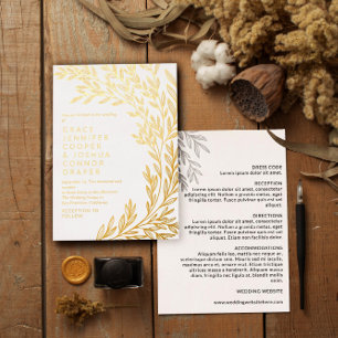 Invitation En Aluminium Mariage informel 2 en 1 à la végétation dorée luxu