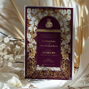 Invitation En Aluminium Mariage Islamique Burgundy Plum Antique Or Musulma