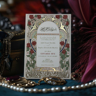 Invitation En Aluminium Mariage islamique de Bourgogne Art Nouveau Mucha