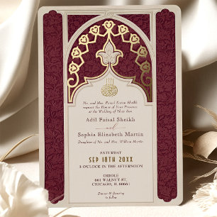 Invitation En Aluminium Mariage islamique de Bourgogne et de Gold Foil