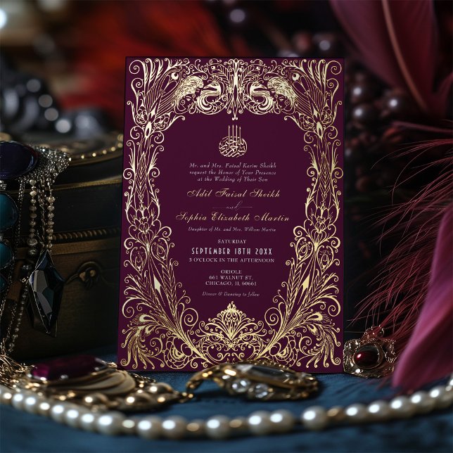 Invitation En Aluminium Mariage islamique de prune violette ottomane turc  (Créateur téléchargé)