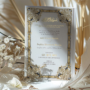 Invitation En Aluminium Mariage islamique luxueux bleu marine or crème