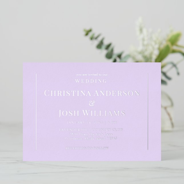 Invitation En Aluminium Mariage Lavender simple (Debout devant)