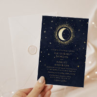 Mariage Lune Étoiles Bleu Minuit Céleste