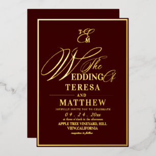 Invitation En Aluminium Mariage Luxe Classique Bourgogne & Dorure