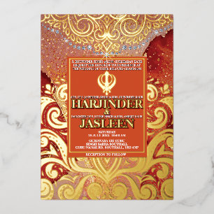 Invitation En Aluminium Mariage LuxGlitter Gold Sikh Anand Karaj personnal