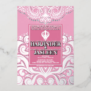 Invitation En Aluminium Mariage LuxGlitter rose Silver Sikh Anand Karaj