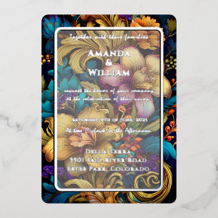 Invitation En Aluminium Mariage luxueux floral foncé à motif de Maître hol