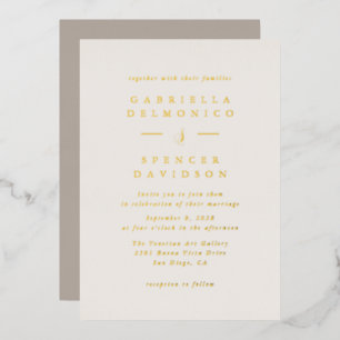 Invitation En Aluminium Mariage Luxueux Minimaliste Taupe Or