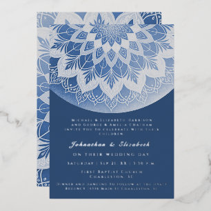 Invitation En Aluminium Mariage Mandala Bleu en Dentelle