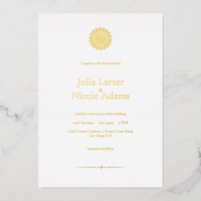 Invitation En Aluminium Mariage Mandala Fleurs de Lotus Oiseaux Cygnes Mur (Recto)
