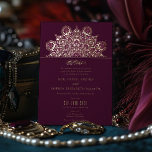 Invitation En Aluminium Mariage Mandala Musulman Bourgogne Plaqué Or
