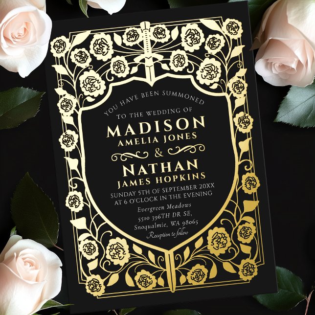 Invitation En Aluminium Mariage médiéval de Black Sword Shield (Créateur téléchargé)