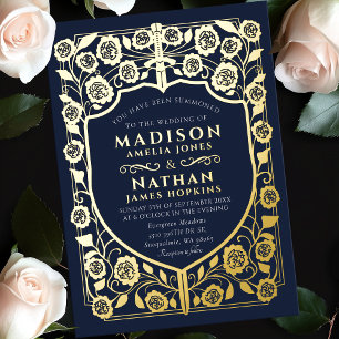 Invitation En Aluminium Mariage médiéval du bouclier d'épée bleue
