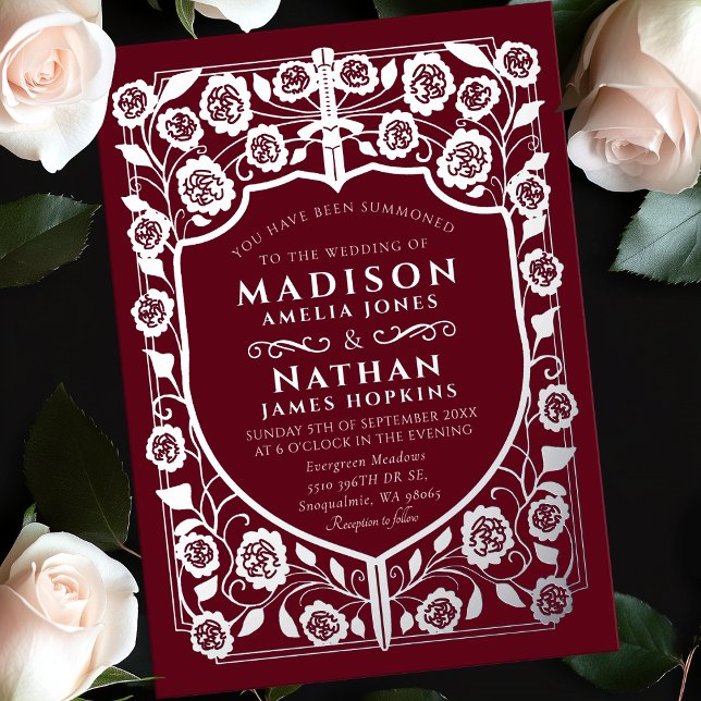 Invitation En Aluminium Mariage médiéval Red Sword Shield (Créateur téléchargé)