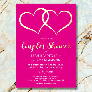 Invitation En Aluminium Mariage minimal Deux Cœurs Rose Chaud pour les cou