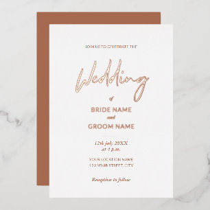 Invitation En Aluminium Mariage minimal écriture Terracotta 