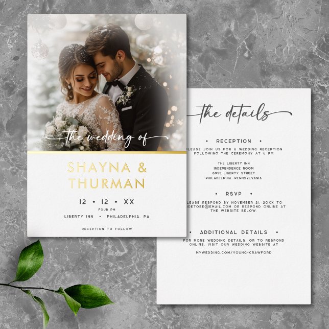 Invitation En Aluminium Mariage minimal photo noir blanc moderne (Créateur téléchargé)