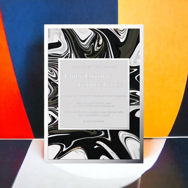 Invitation En Aluminium Mariage minimaliste Abstrait noir et blanc moderne (Créateur téléchargé)