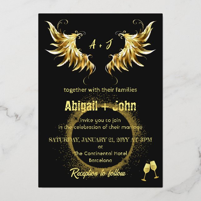 Invitation En Aluminium Mariage minimaliste classique Gold Wing Circle (Recto)