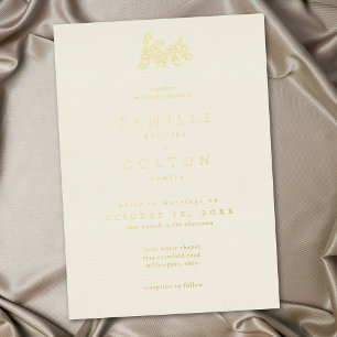 Invitation En Aluminium Mariage minimaliste crème ivoire feuille gland aut