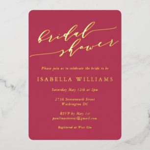 Invitation En Aluminium Mariage Minimaliste Écriture Magenta Or