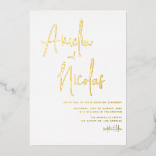 Invitation En Aluminium Mariage Minimaliste Écriture Manuscrite