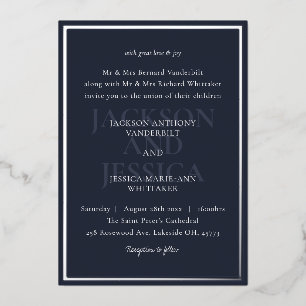 Invitation En Aluminium Mariage minimaliste élégant pour Navy & Silver Bol