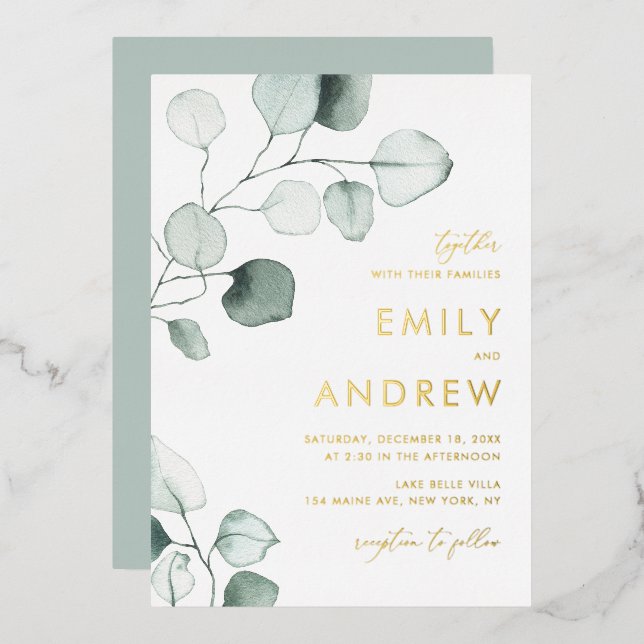 Invitation En Aluminium Mariage minimaliste Feuille Eucalyptus (Recto/Verso)