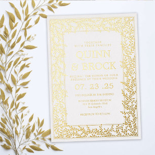 Invitation En Aluminium Mariage minimaliste feuille or véritable feuillage