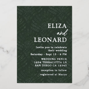 Invitation En Aluminium Mariage minimaliste moderne à feuilles persistante
