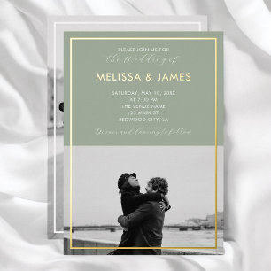 Invitation En Aluminium Mariage Minimaliste Moderne Écriture Photo Vert Sa