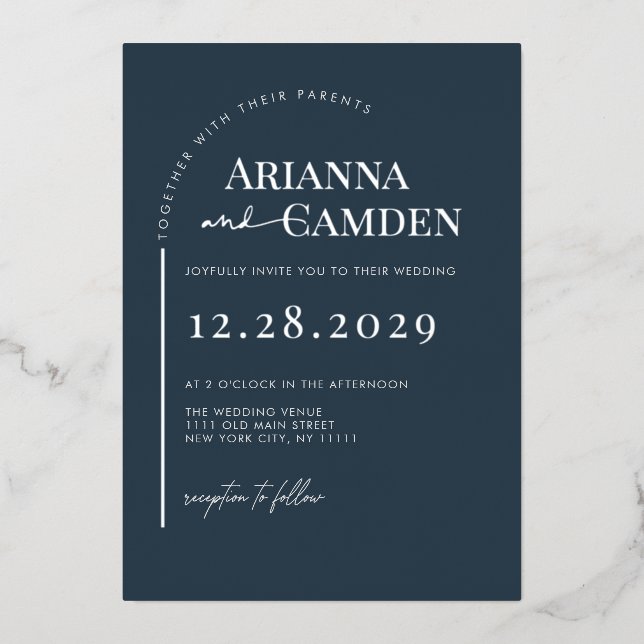 Invitation En Aluminium Mariage minimaliste moderne élégant marine bleu ar (Recto)