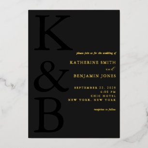 Invitation En Aluminium Mariage minimaliste monogramme noir mat moderne