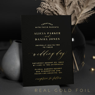 Invitation En Aluminium Mariage minimaliste simple noir et or élégant