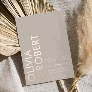 Invitation En Aluminium Mariage minimaliste taupe beige moderne gras