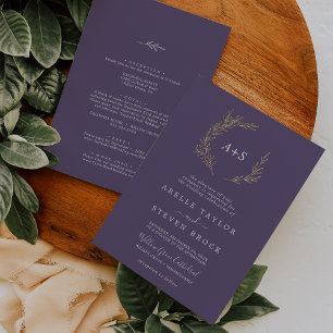 Invitation En Aluminium Mariage minimaliste tout-en-un feuille violette et