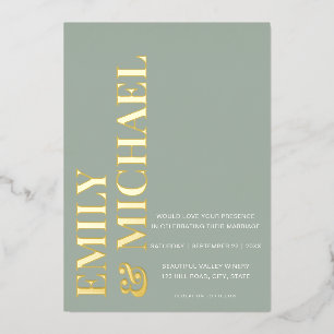 Invitation En Aluminium Mariage Minimaliste Vert Sauge Typographie Gras Él