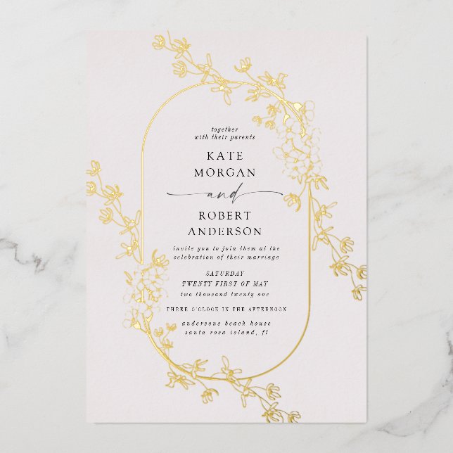 Invitation En Aluminium mariage moderne à fleurs (Recto)