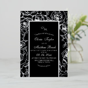 Invitation En Aluminium Mariage moderne à huile de fleurs noir et blanc