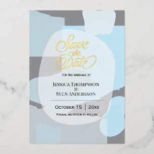 Invitation En Aluminium Mariage Moderne Abstrait Bleu Minimaliste Artistiq