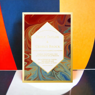 Invitation En Aluminium Mariage Moderne Abstrait Élégant Coloré Or