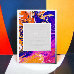 Invitation En Aluminium Mariage Moderne Abstrait Galaxie Ondulée Argentée