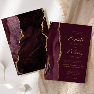 Invitation En Aluminium Mariage Moderne Agate Bordeaux Rouge Or