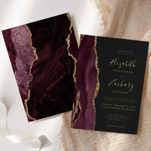 Invitation En Aluminium Mariage Moderne Agate Bordeaux Rouge Or Sombre