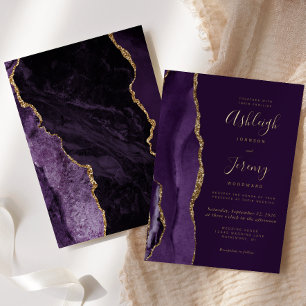 Invitation En Aluminium Mariage Moderne Agate Violet Foncé Or
