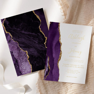 Invitation En Aluminium Mariage Moderne Agate Violet Or