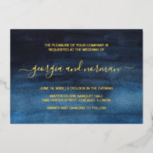 Invitation En Aluminium Mariage moderne aquarelle bleu marine or