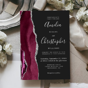 Invitation En Aluminium Mariage Moderne Argent Burgundy Agate Sombre