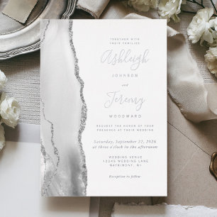 Invitation En Aluminium Mariage Moderne Argent Gris Blanc Agate